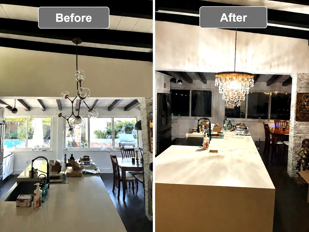 Kitchen lighting, before and after - KRW Electric, South Florida